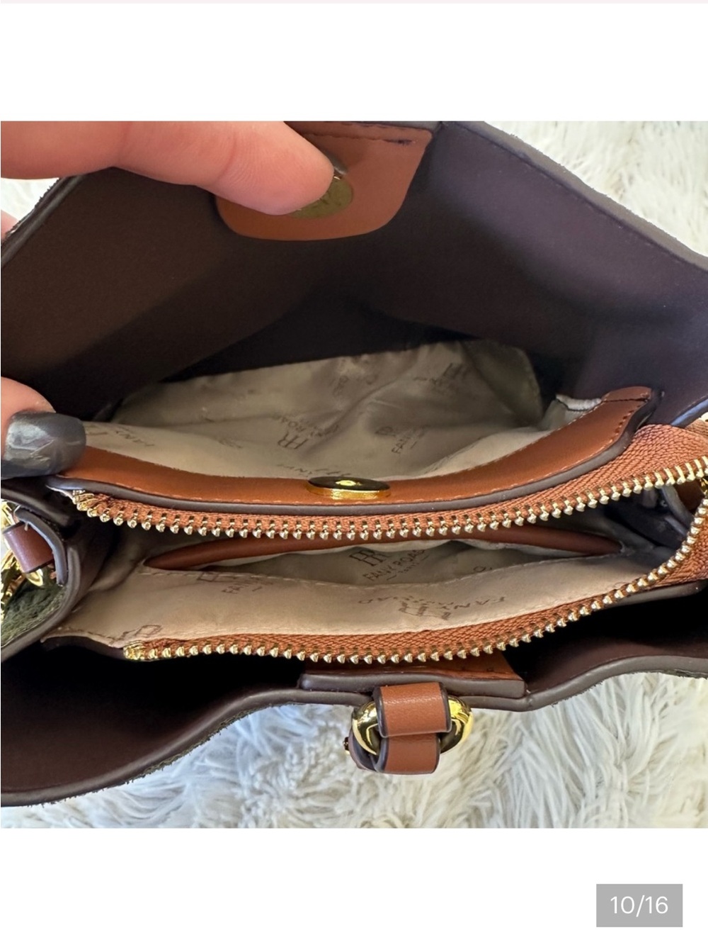 Fany Road - Olive Green Suede Shoulder Bag with Brown Leather Trim NWOT - Picture 8 of 14